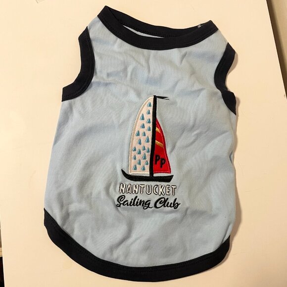 NWT Parisian Pet Nantucket Sailing Club Dog Shirt Outfit Blue 17" Inch Chest - Picture 3 of 5